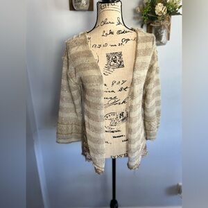 Gimmicks by BKE‎ bohemian cardigan open knit multicolor sequins raw hem Gypsy